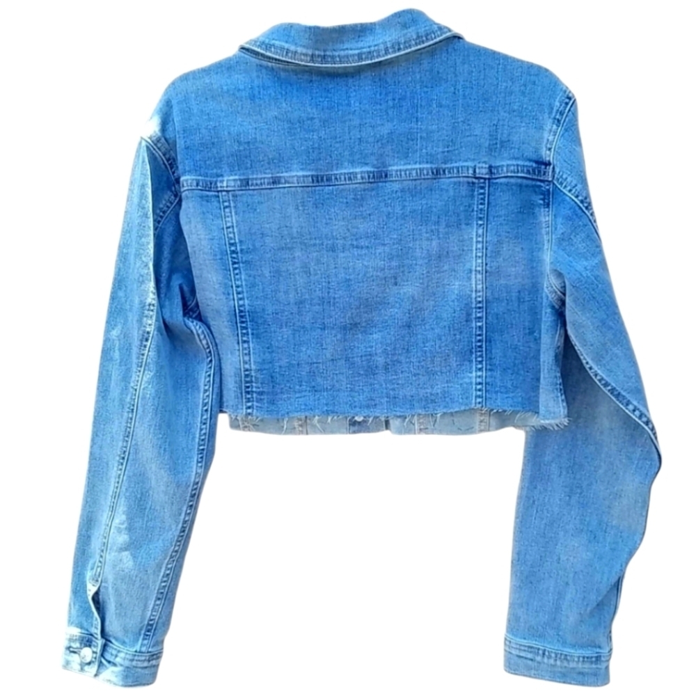 Lizette Collection Embellished Cropped Long Sleeve Denim Jacket Women Medium - Picture 3 of 12